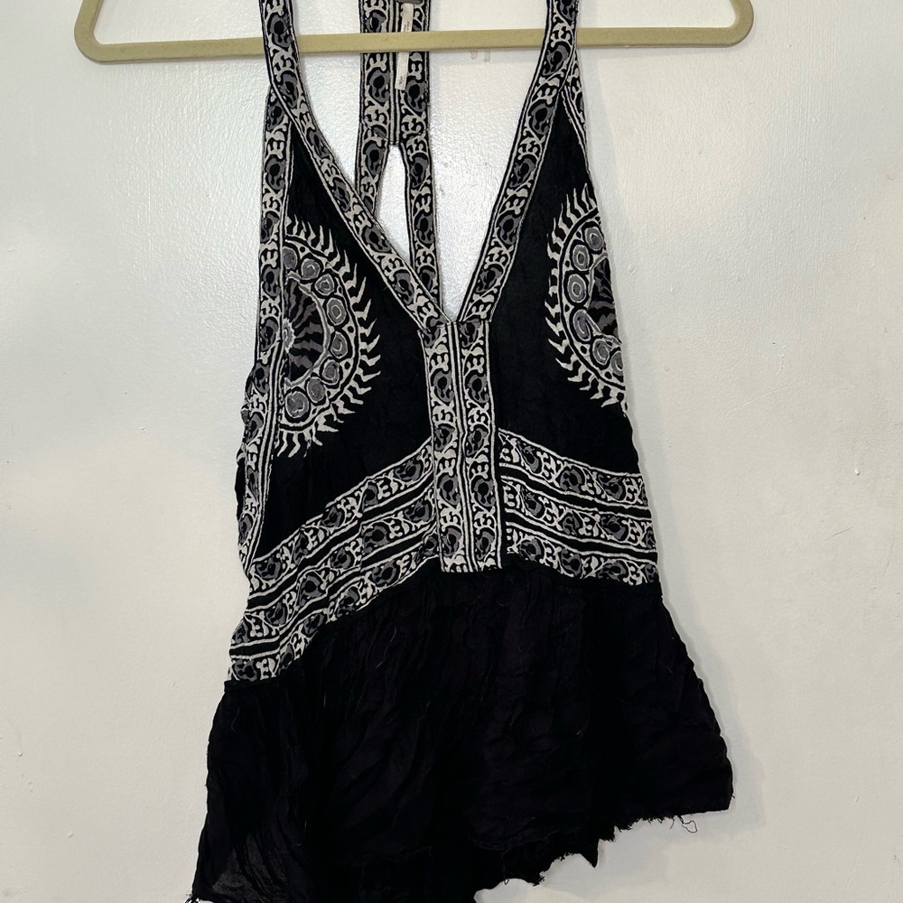 Free People Black and Cream Patterned Strap